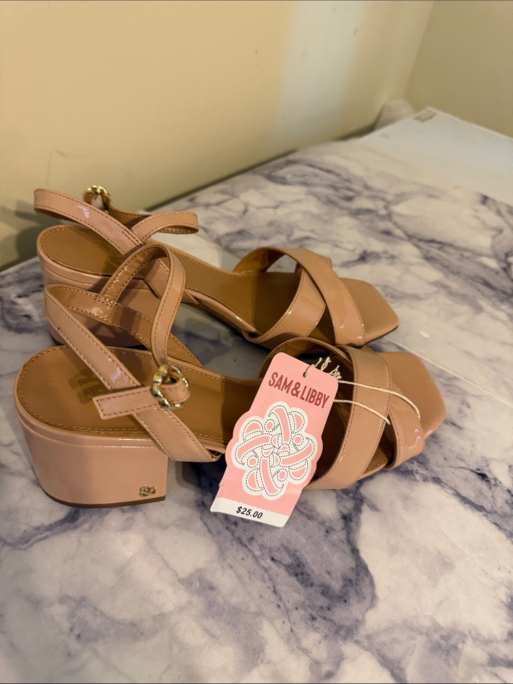 Sam & Libby Blush Patent Block Heel Sandals
